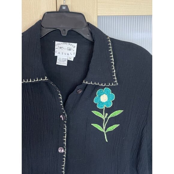 VTG Country Wear Floral Embroidered Blouse Sz 1X Art Boho Summer Top Casual - Picture 3 of 5